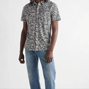 FAHERTY Seasons Printed Slub Organic Cotton Jersey Shirt Men's Medium Button Up